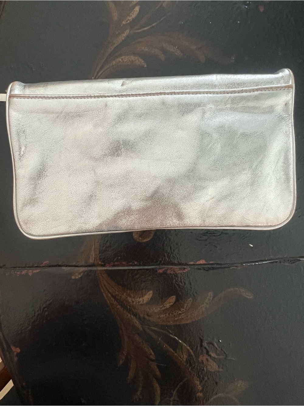Tory Burch Reva Metallic Silver Leather Logo Clutch Shoulder Bag - Picture 11 of 15
